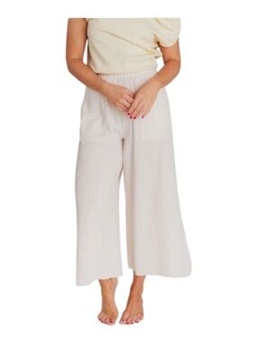 Things Between Pants Lightweight Flowy Gauze Cropped Cream-L